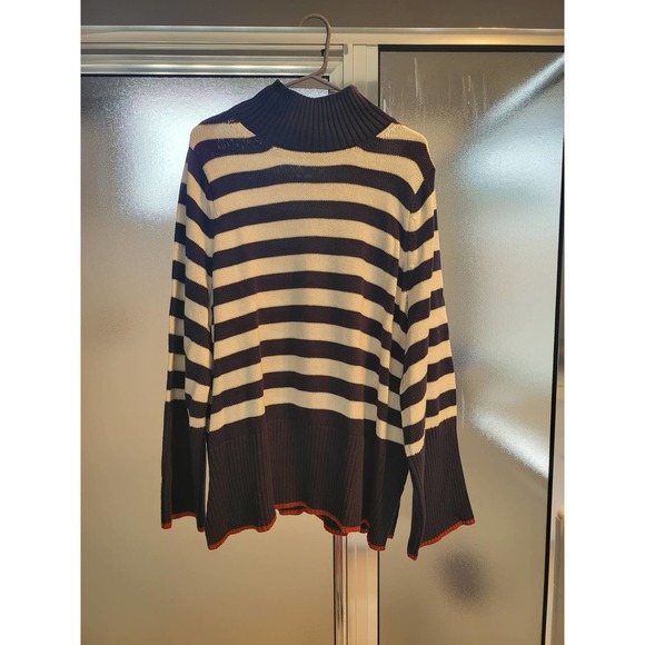Free Assembly Ribbed Turtleneck Sweater Navy & White Size XXL - Picture 2 of 5